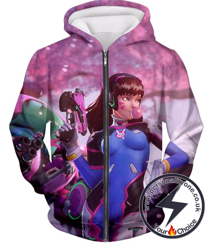 Overwatch Cutest Hero Tank Fighter D.Va Zip Up Hoodie